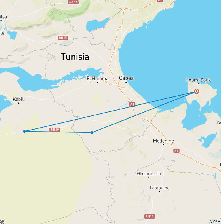 Map of Tunisia 7 Day Desert Camel Trek