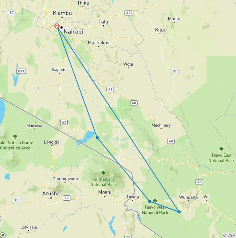 Map of 6 Day Kenya Cultural Safari