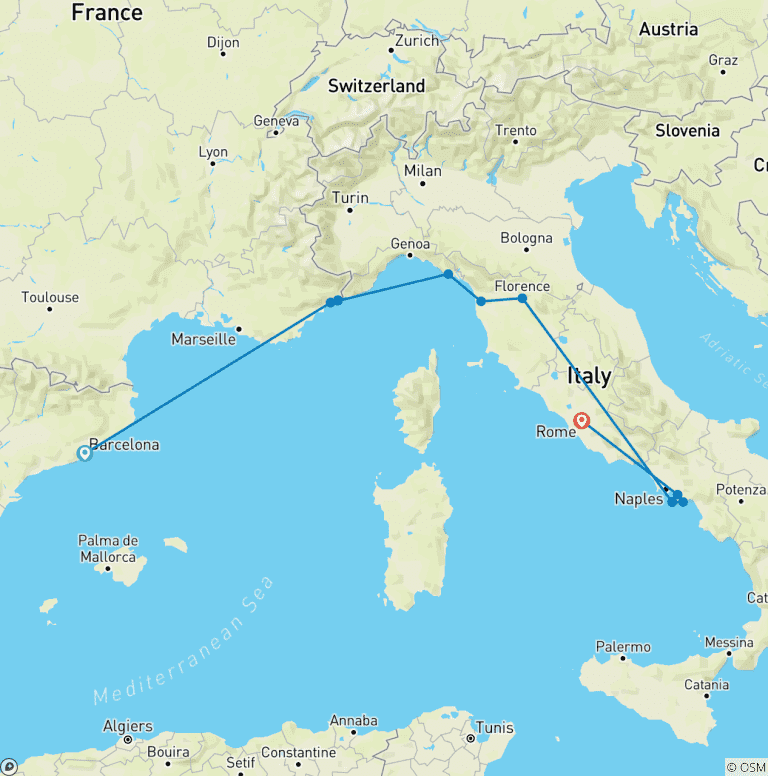 Map of Barcelona to Rome Quest (Standard, Winter ( Until Mar '27), Classic)
