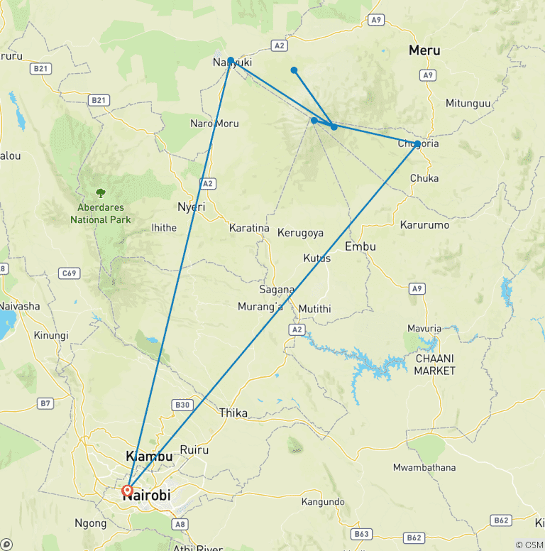 Map of 6-Day Mount Kenya Trek: Sirimon to Chogoria Route Adventure