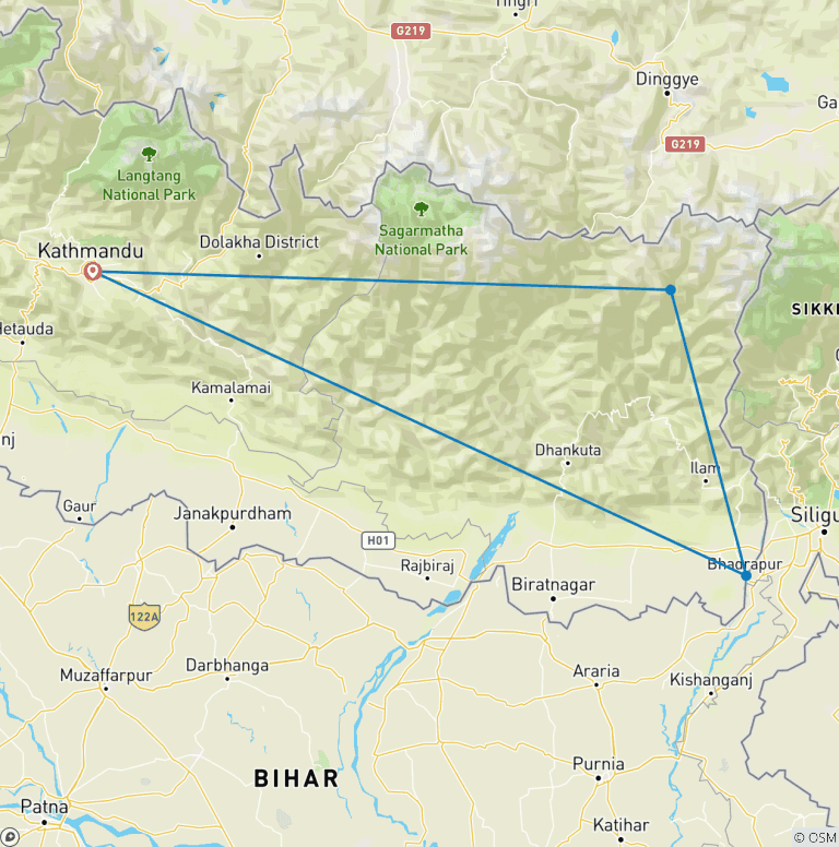 Map of Kanchenjunga South Base Camp short Trek for 14 days