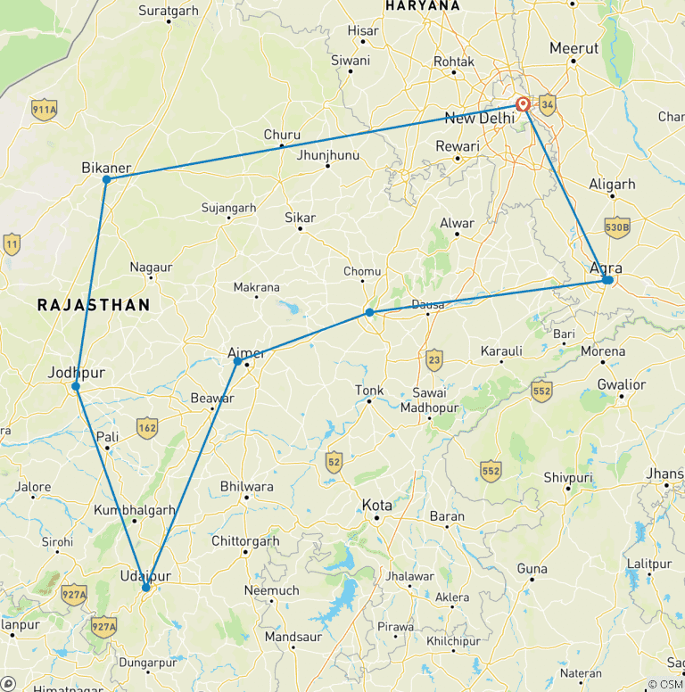 Map of North India Classic 14 Day - One Life Adventures