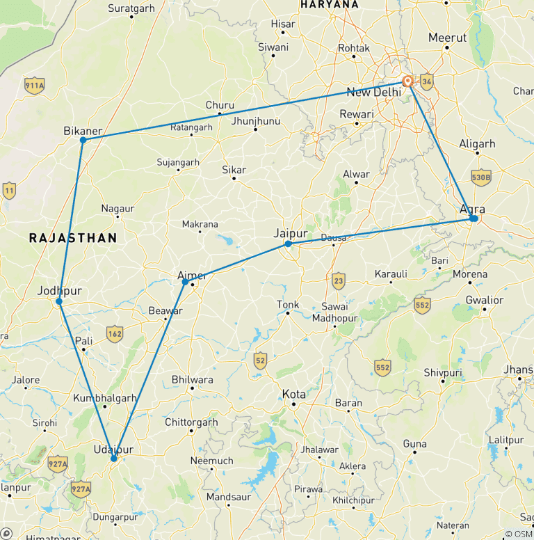 Map of North India Classic 14 Day - One Life Adventures