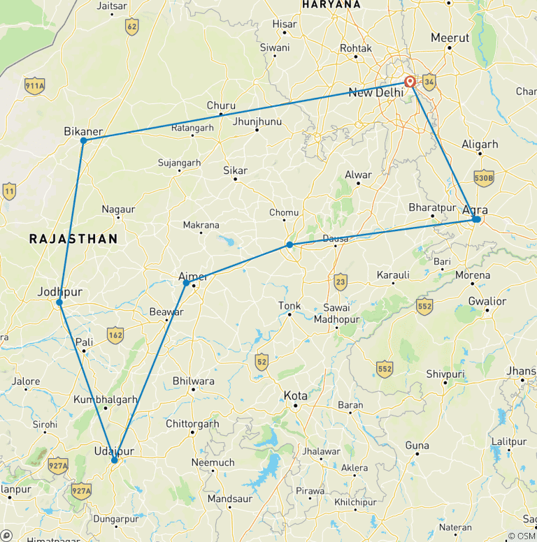 Map of North India Classic 14 Day - One Life Adventures