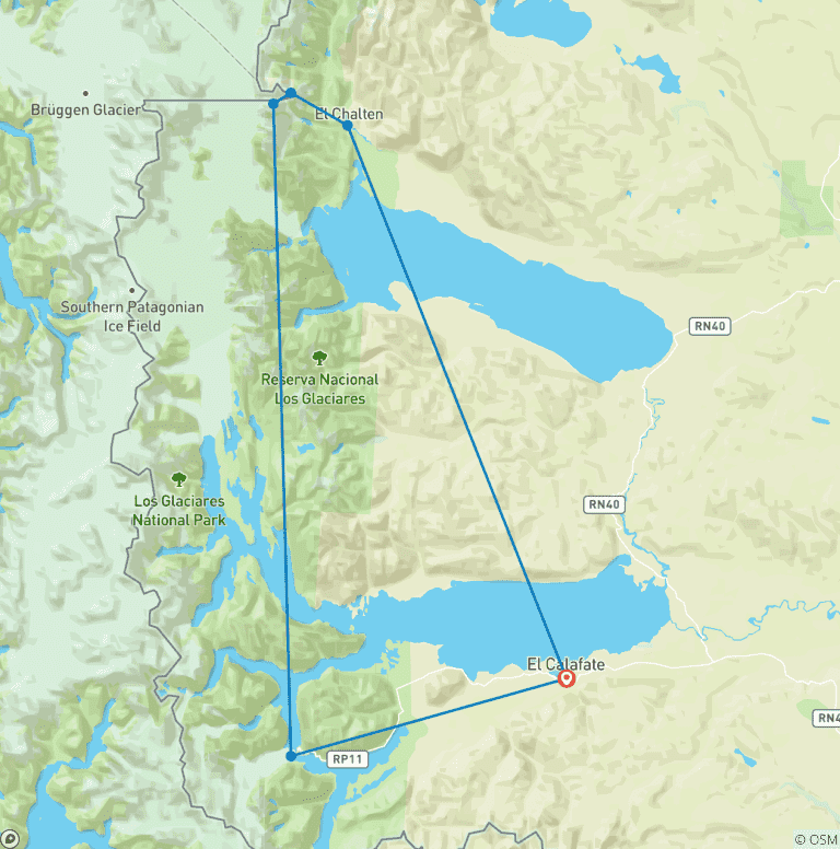 Map of Highlights El Calafate & El Chalten