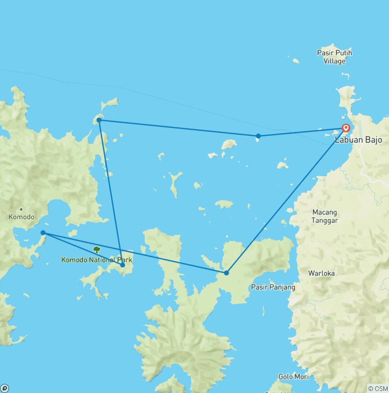 Map of Sailing Trip Komodo Island with Phinisi Boat
