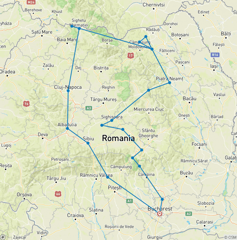 Map of 10 Days Trip in Romania