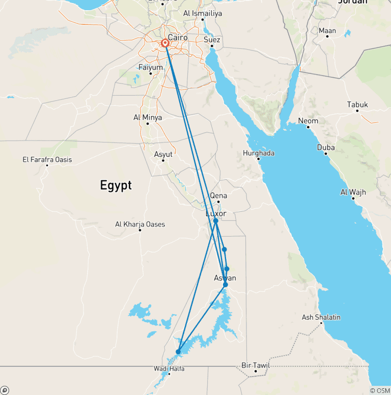 Map of Pyramids & Nile Cruise - Domestic Flights Included