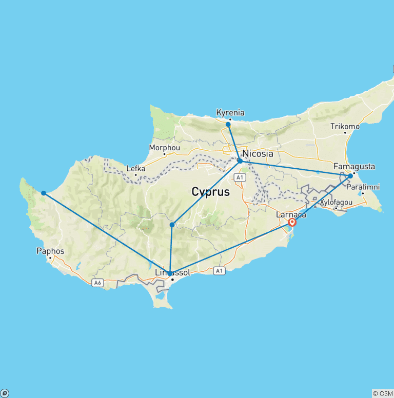 Map of Tailor-Made 7 Days Best Cyprus Family Guided Tour, Daily Start & Private Car