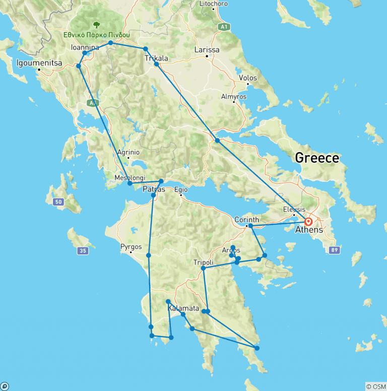 Map of Splendid off-season tour in Greece: UNESCO sites and other beautiful destinations on a 19-days tour from Athens