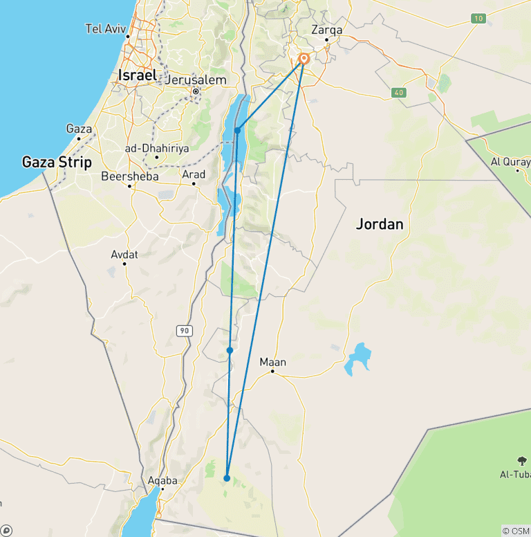 Map of Dead Sea, Petra & Wadi Rum Tour 03 Days - 02 Nights (CT-JHT-004)