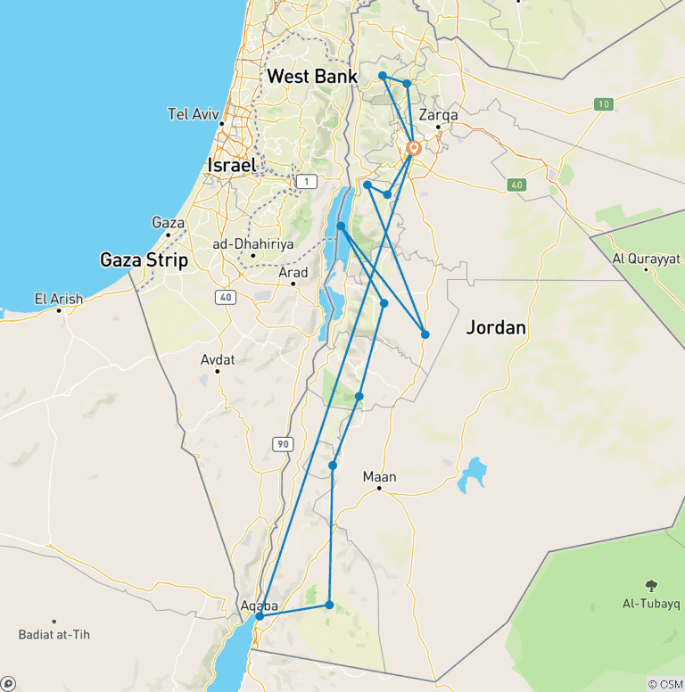 Map of 10 Day 9 Night Jordan Tour Highlights (CT-JHT-017)