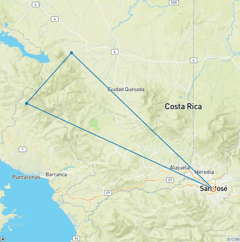 Map of Costa Rica: Monteverde and La Fortuna