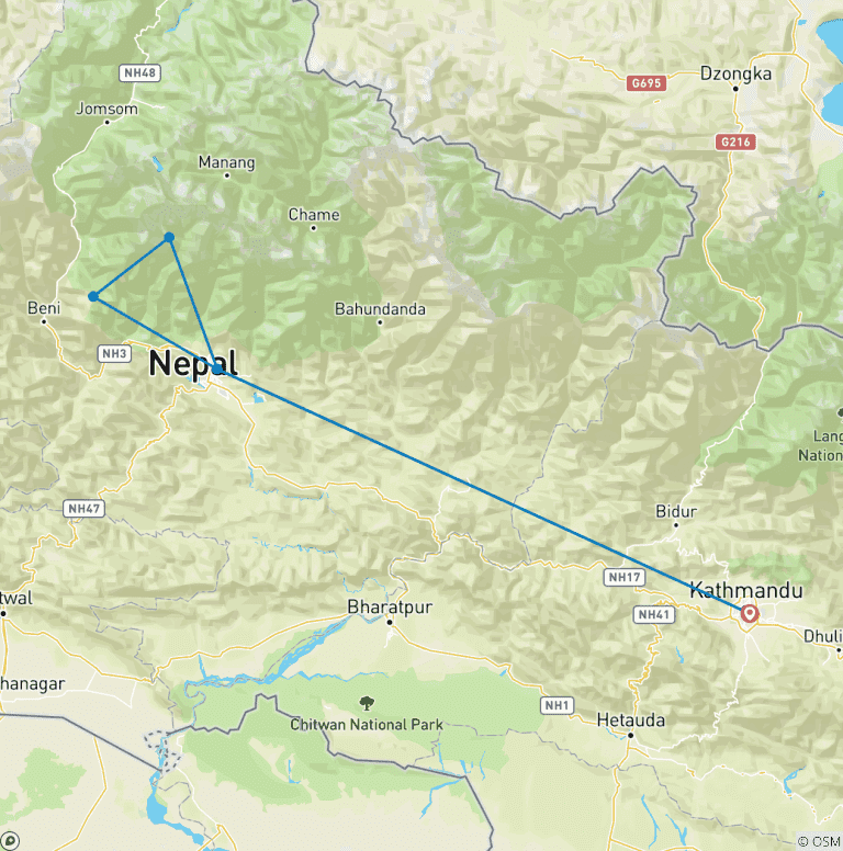 Map of Short Ghorepani Poon hill Trek