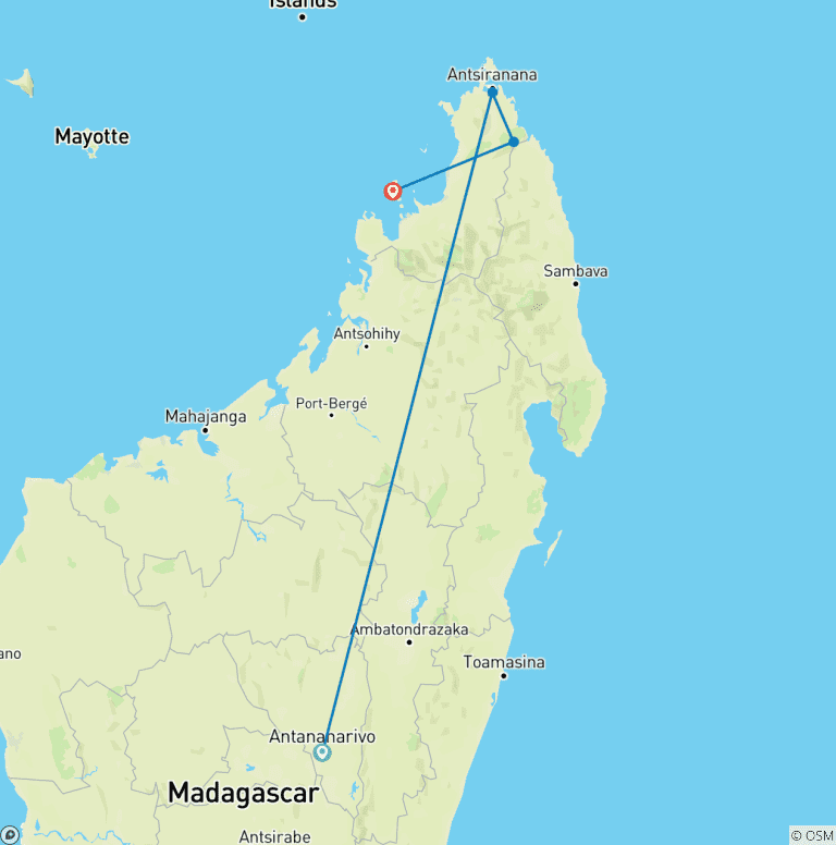 Map of Madagascar's top destination : Nosy Be, the Emerald Sea, and the northern National Parks