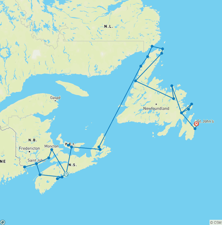 Map of Great Atlantic Canadian Experience