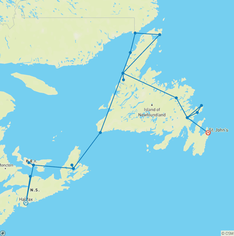 Map of Enchanting Islands & Circle Newfoundland
