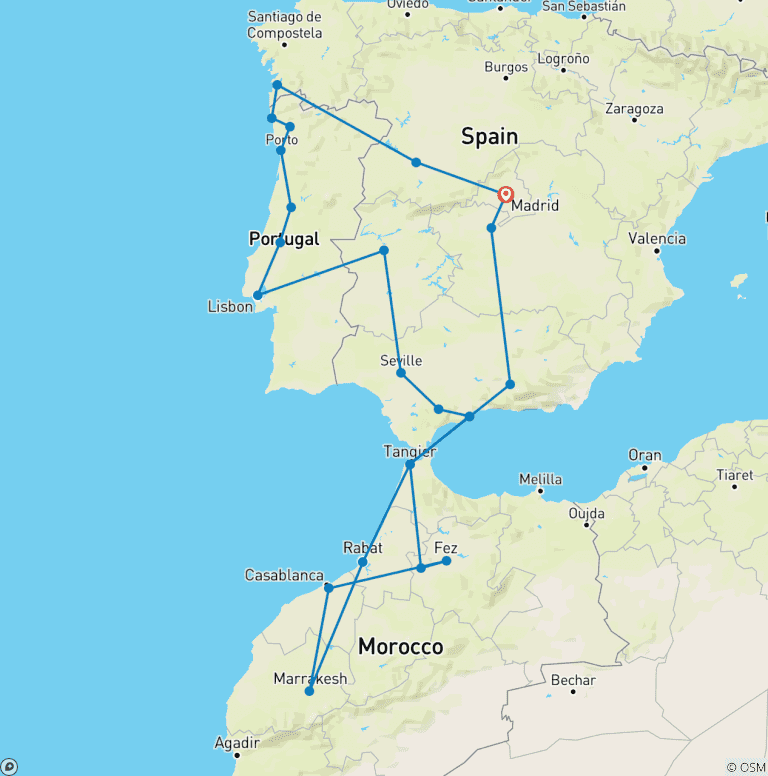 Map of Spain, Portugal & Morocco