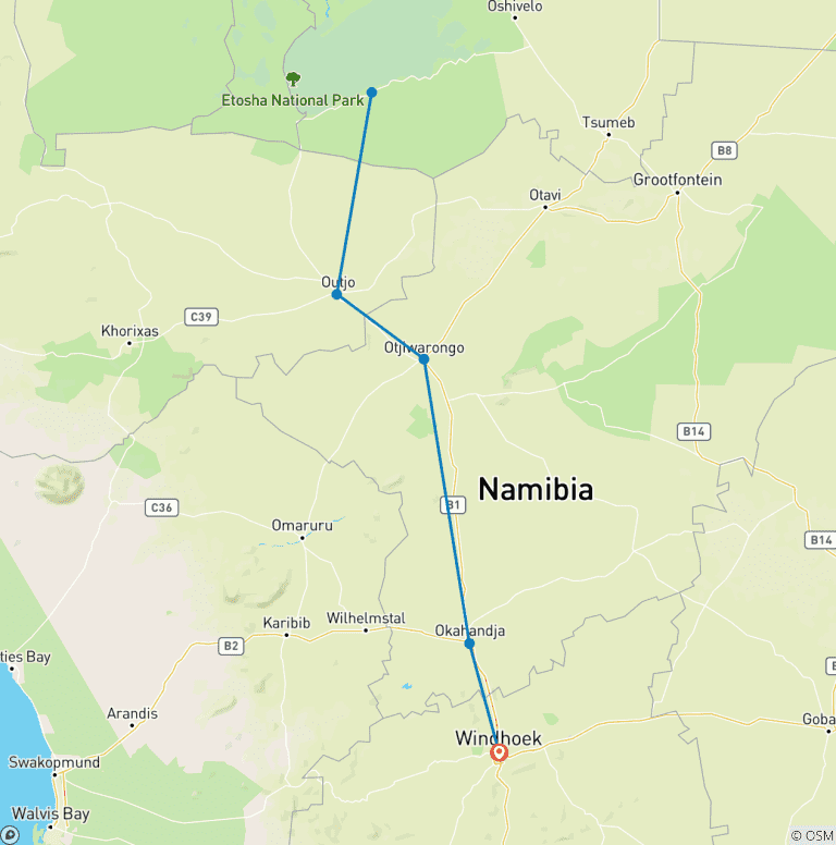 Map of 3 Days Etosha National Park | Private Guided Camping