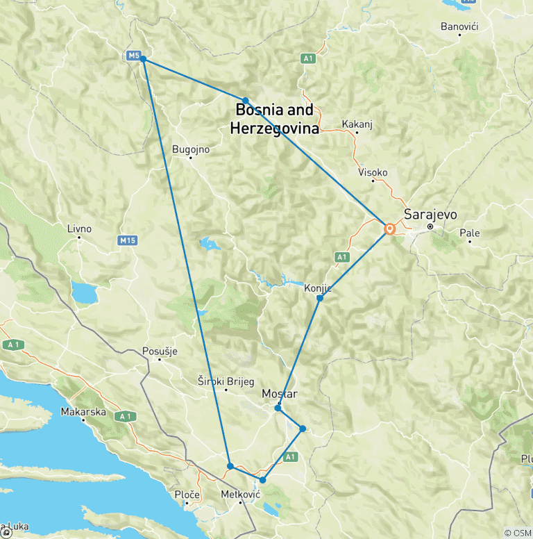 Map of 7 Days Bosnia Discovery Tour