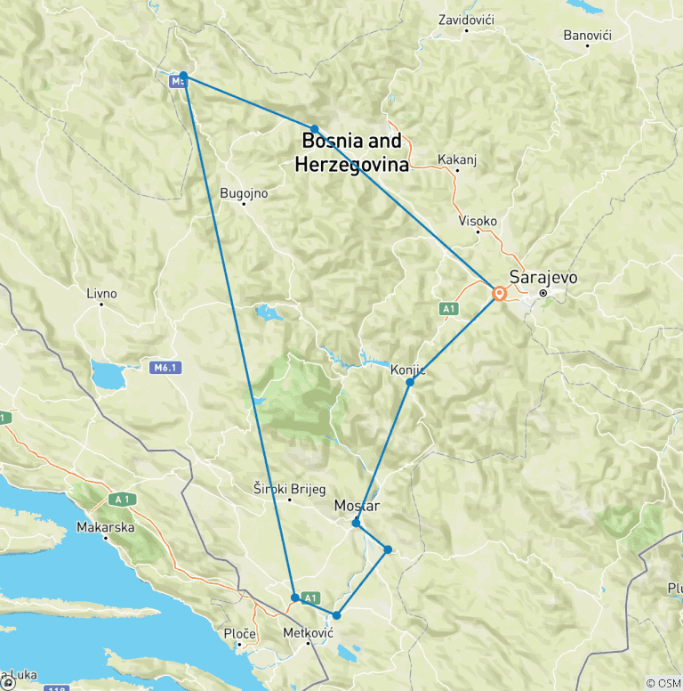 Map of 7 Days Bosnian Experience