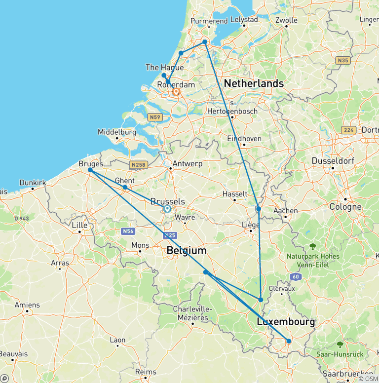 Map of Best of Holland, Belgium and Luxembourg (End Amsterdam)