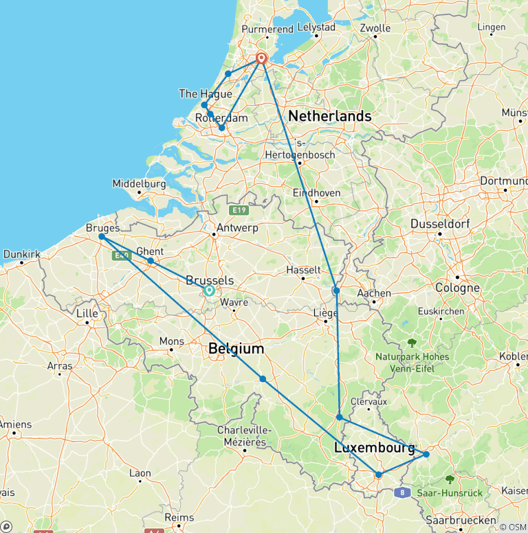 Map of Best of Holland, Belgium and Luxembourg (End Amsterdam)