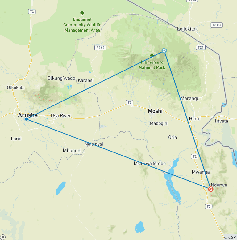 Map of Mt Meru Climb 6 Days