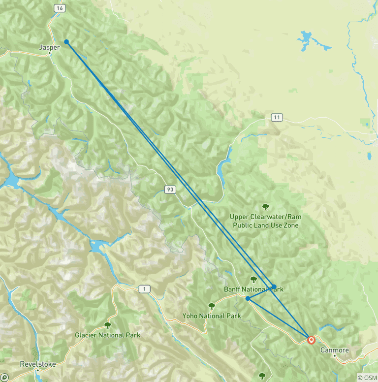 Map of Athabasca - Moraine, Louise & Peyto Lakes