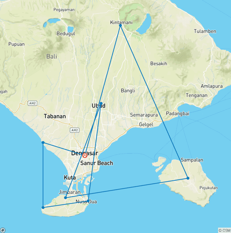 Map of 7 Days Explore Bali and Nusa Penida