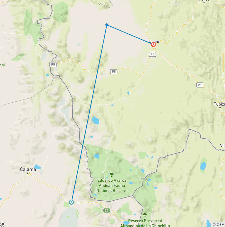 Map of Uyuni Salt Flats & Desert Adventure 3D/2N (Atacama to Uyuni)