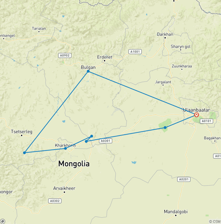 Map of Essence of Mongolia - 7 Days