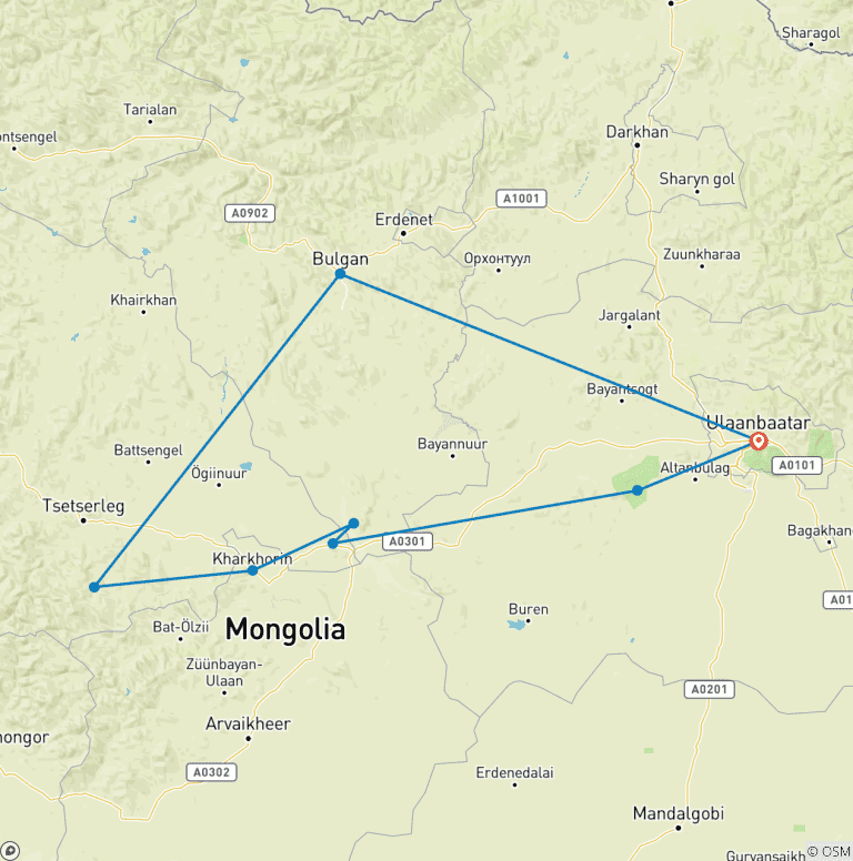 Map of Essence of Mongolia - 7 Days