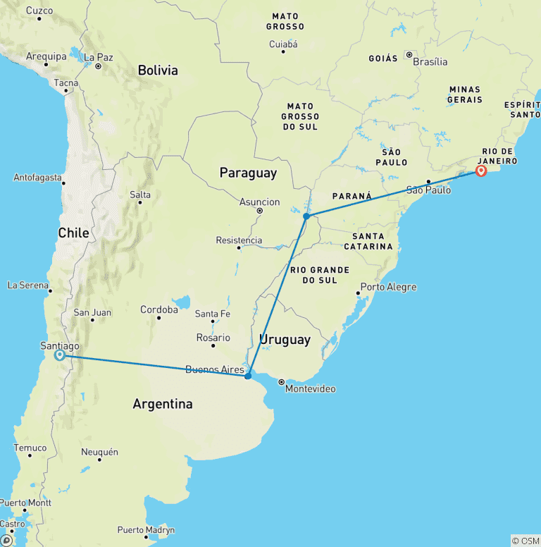 Map of From the Pacific to the Atlantic from Santiago to Rio - 13 days