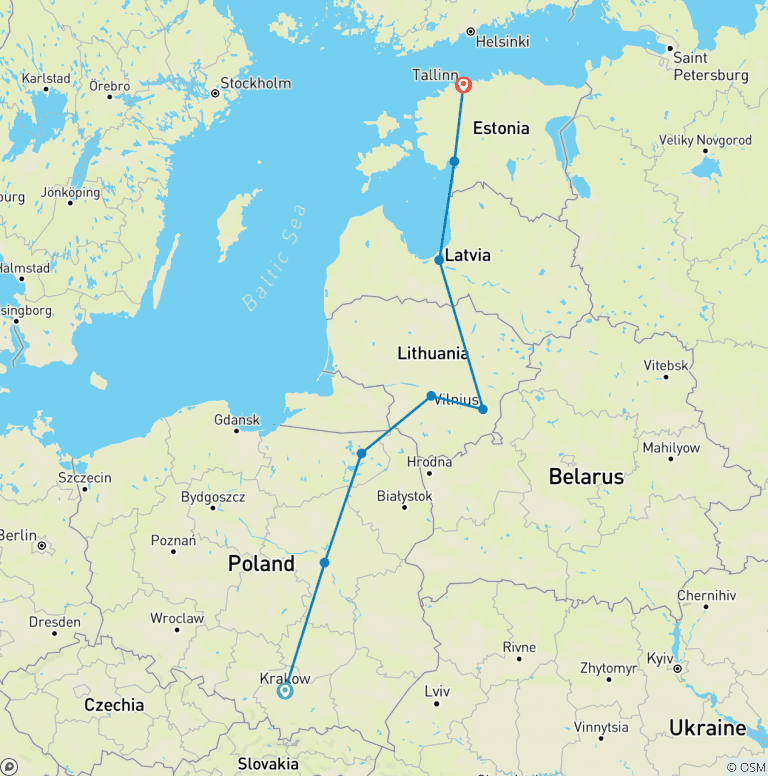 Map of Poland and Baltic Discovery - 13 days