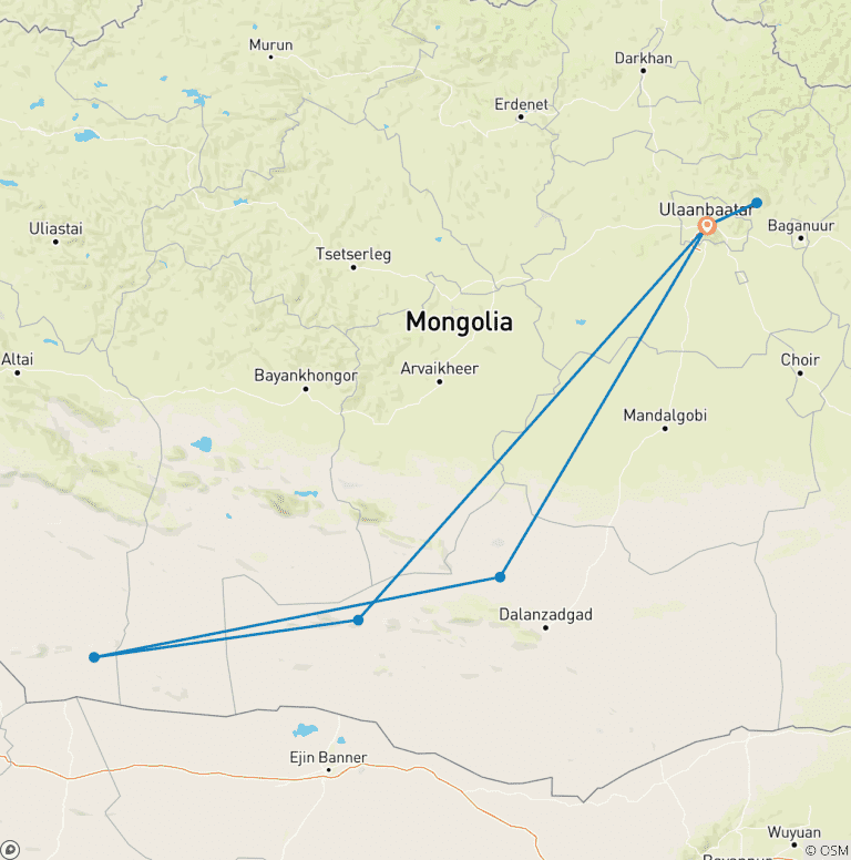 Map of Tailor-Made Mongolia Family Trip with Daily Start