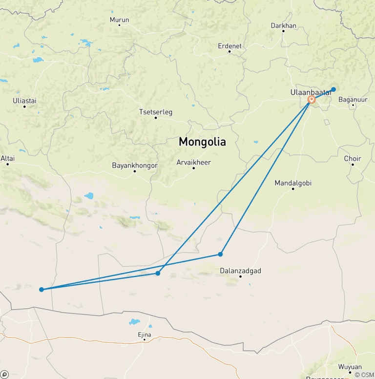 Map of Tailor-Made 7 Days Mongolia Family Trip with Daily Start, Private Guide