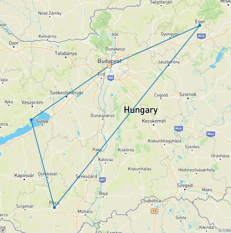 Map of Customized Hungary Family Vacation, Private Guide and Daily Starts