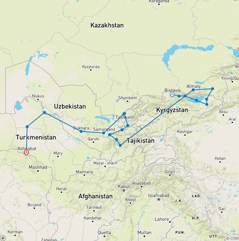 Map of The 5 Stan-s - Follow in the footsteps of Genghis Khan
