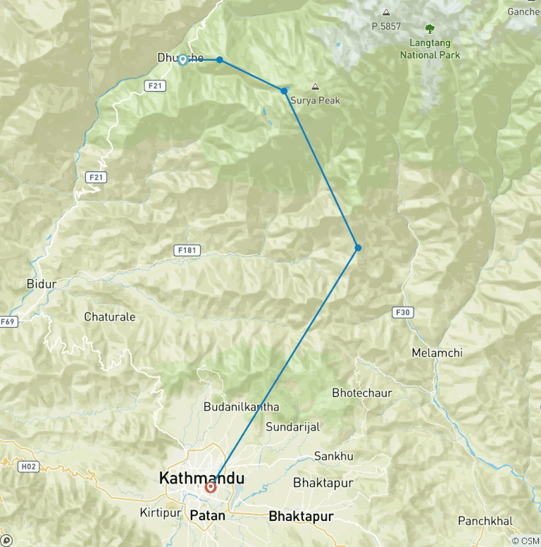 Map of Gosainkunda Lake Trekking-7 Days