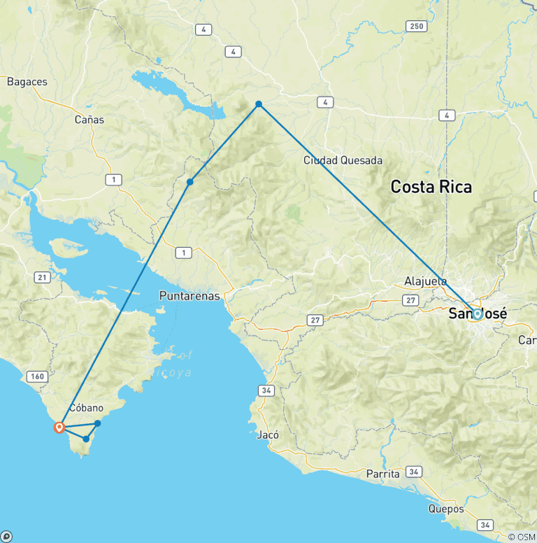 Map of Costa Rica Adventure