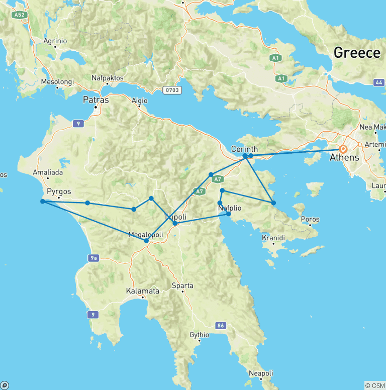 Map of The Peloponnese wine roads (3 days - small group, escorted, cultural, culinary