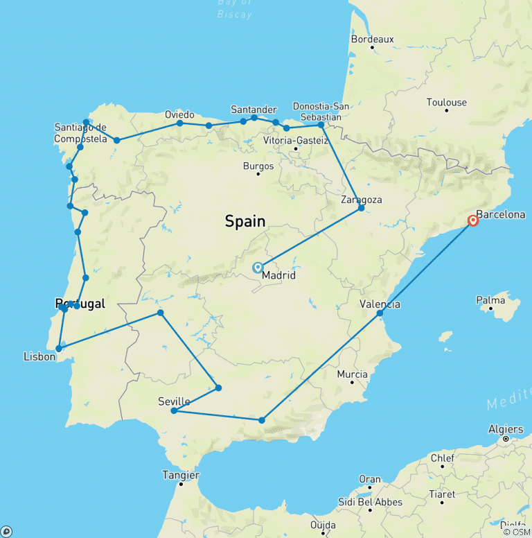 Map of Madrid & Iberian Tour, 22 days