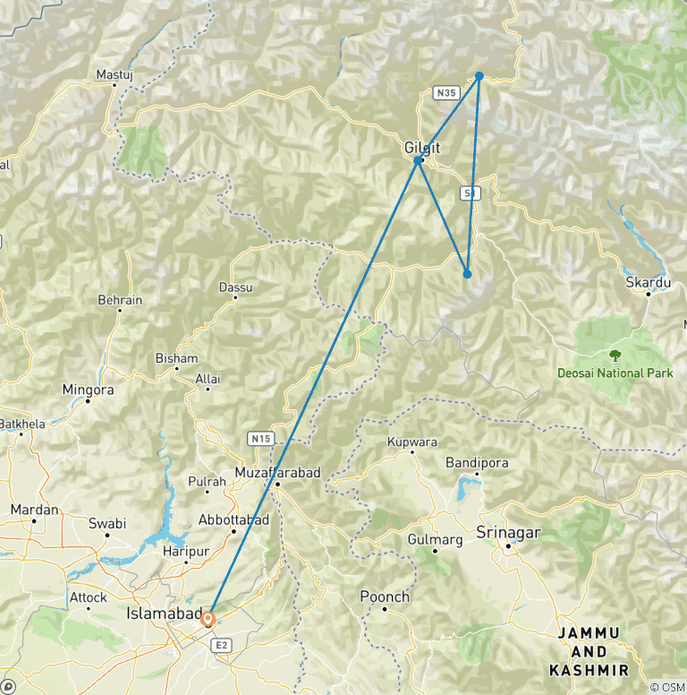 Map of Hunza Valley and Nanga Parbat Base Camp Tour 2025 and 2026