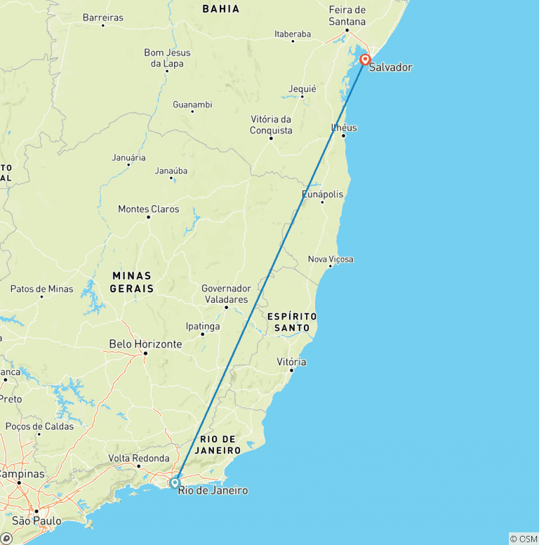 Map of 9 days in Rio de Janeiro and Salvador