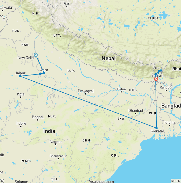 Map of North East with Golden Triangle Tour