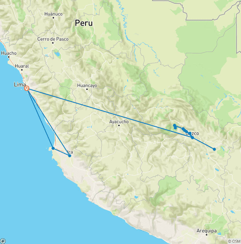 Map of Inca Adventures - 7 Days (Lima And Cusco - Machu Picchu) With Domestic Flights