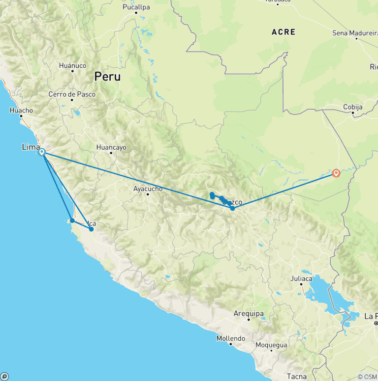 Map of PERU JEWELS - 10 DAYS  (Lima - Cusco & Puerto Maldonado)