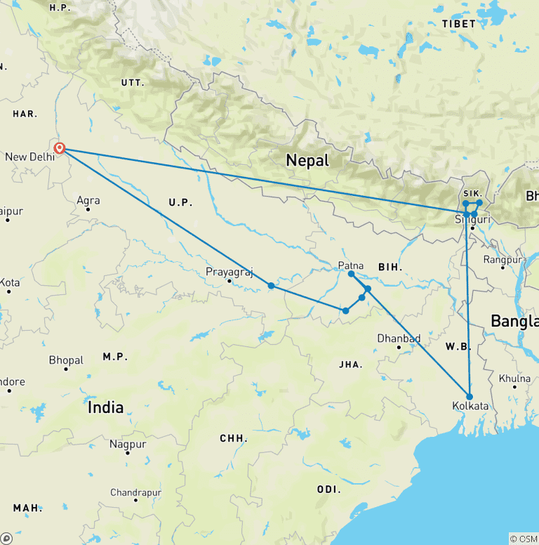 Map of India Buddhist Tour with North East