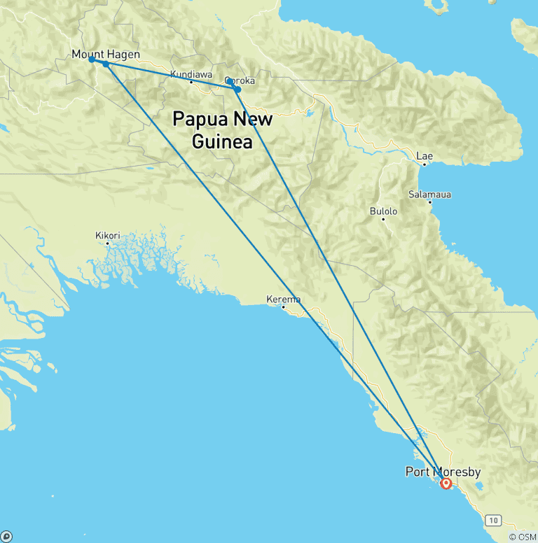 Map of Papua New Guinea Highlands Tribes Tour and Goroka Festival